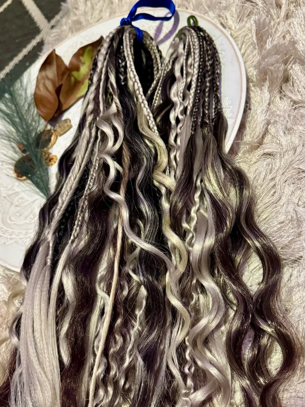 Synthetic Braided Hair Extensions in Black & Gray Mix New Hair